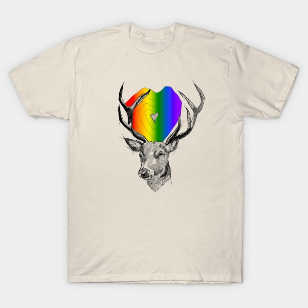 Stag deer with pride heart. Feel the rainbow T-Shirt by Blacklinesw9